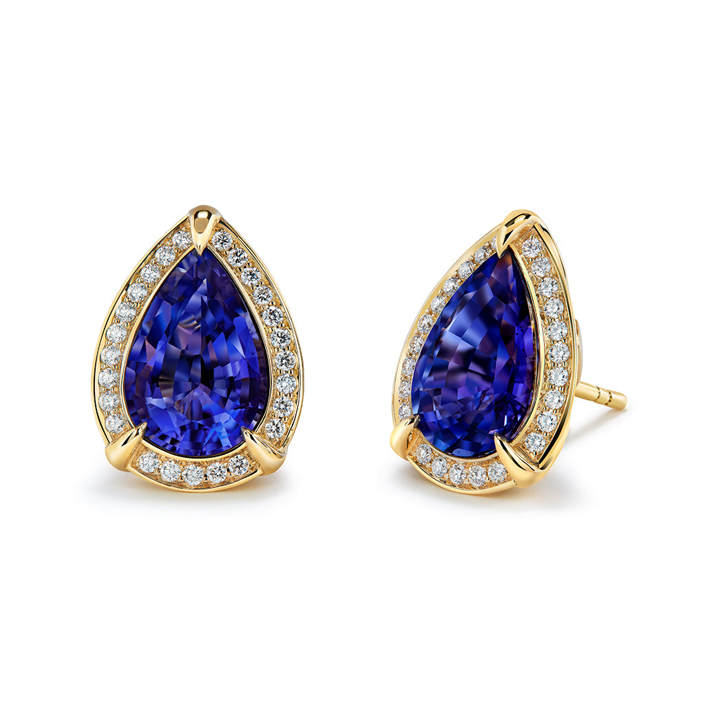 Iolite Earrings with D Flawless Diamonds set in 18K Yellow Gold