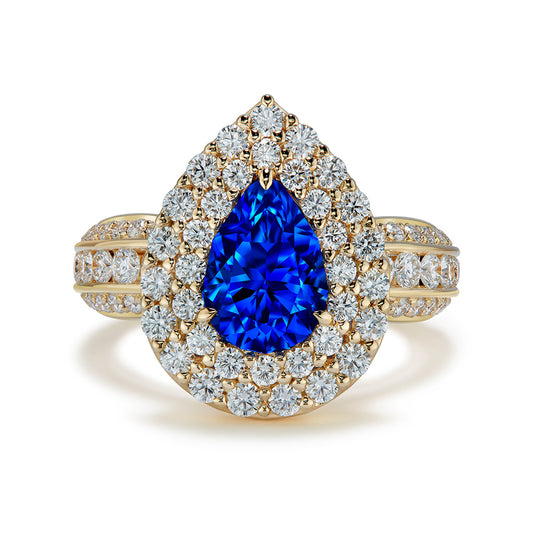 Unheated Ceylon Vivid Cornflower Blue Sapphire Ring with D Flawless Diamonds set in 18K Yellow Gold