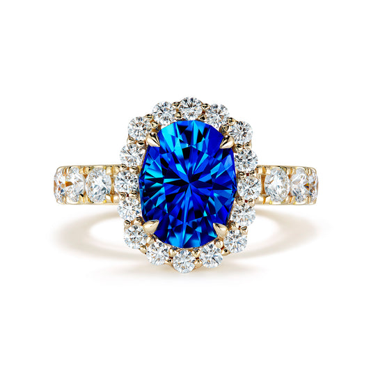 Unheated Ceylon Cornflower Blue Sapphire Ring with D Flawless Diamonds set in 18K Yellow Gold