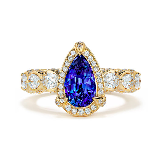 Unheated Ceylon Blue Sapphire Ring with D Flawless Diamonds set in 18K Yellow Gold