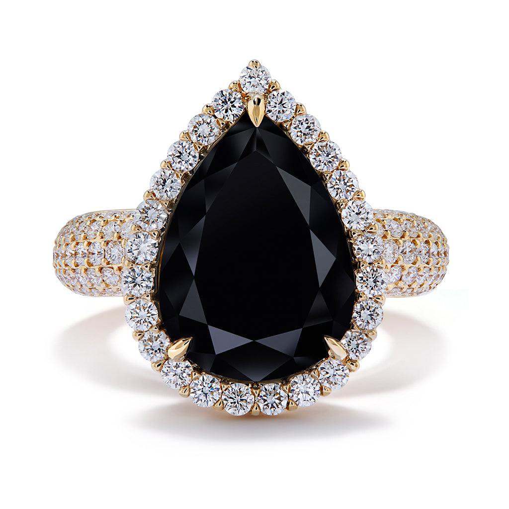 Black Diamond Ring with D Flawless Diamonds set in 18K Yellow Gold