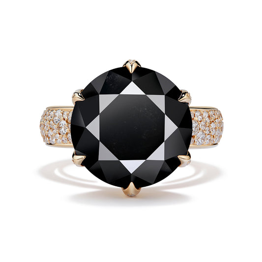 Black Diamond Ring with D Flawless Diamonds set in 18K Yellow Gold