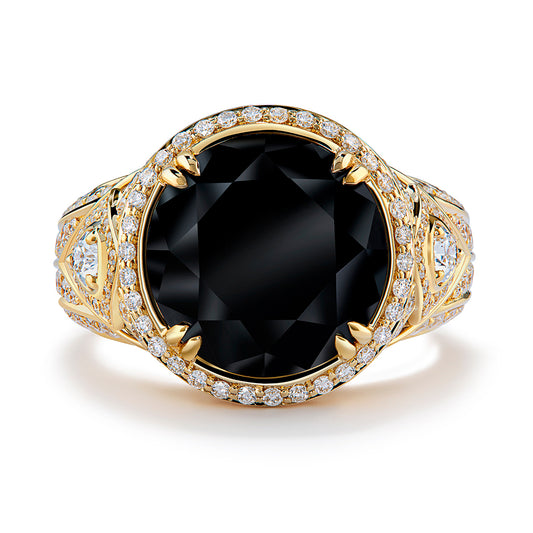 Black Diamond Ring with D Flawless Diamonds set in 18K Yellow Gold