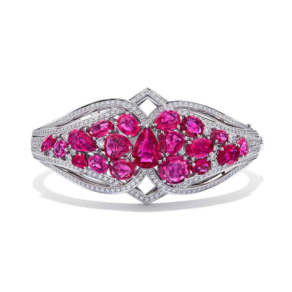 Unheated Balas Ruby Bangle with D Flawless Diamonds set in 18K White Gold