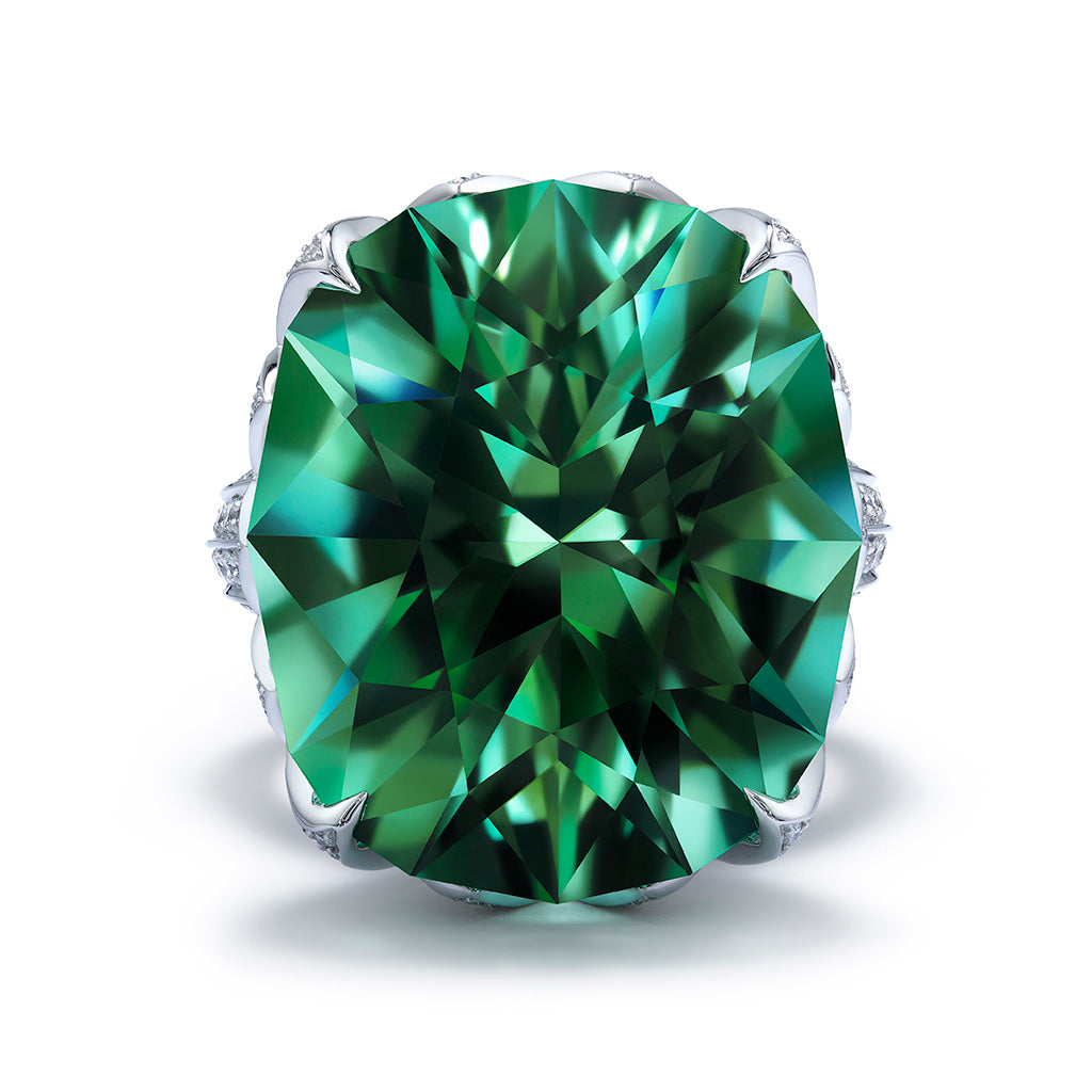 Unheated Paraiba Tourmaline Ring with D Flawless Diamonds set in 18K White Gold