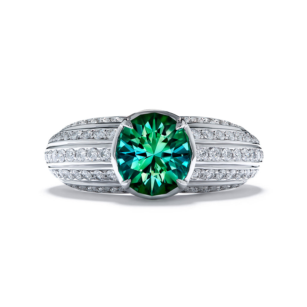 Unheated Paraiba Tourmaline Ring with D Flawless Diamonds set in 18K White Gold