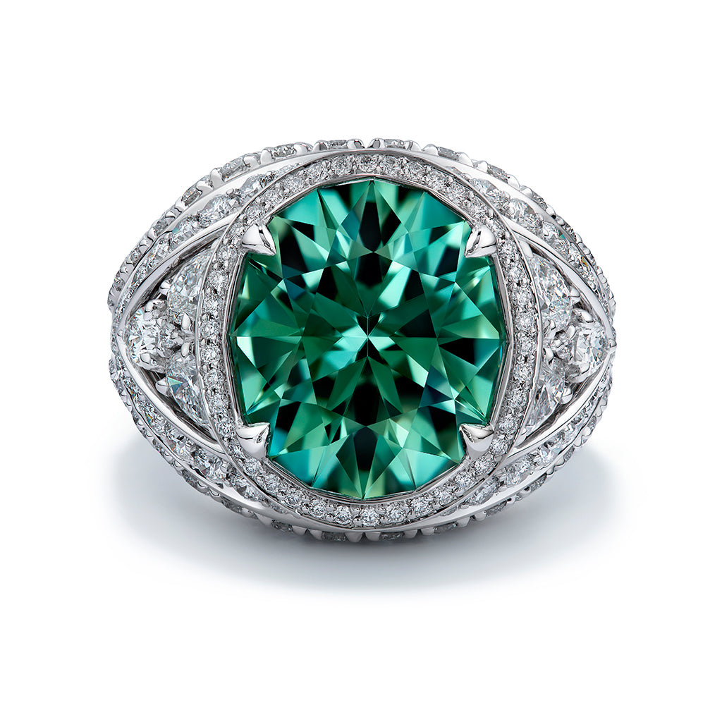 Unheated Paraiba Tourmaline Ring with D Flawless Diamonds set in 18K White Gold