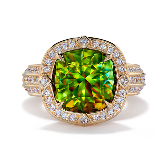 Sphene Ring with D Flawless Diamonds set in 18K Yellow Gold