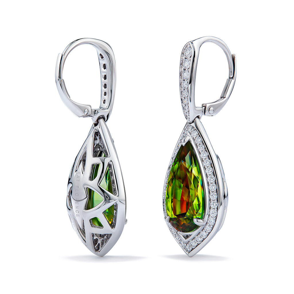 Sphene Earrings with D Flawless Diamonds set in 18K White Gold