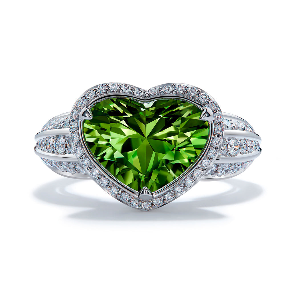 Tsavorite Ring with D Flawless Diamonds set in 18K White Gold