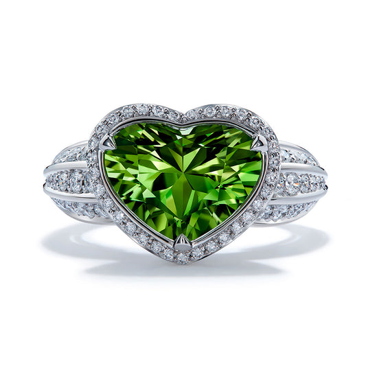 Tsavorite Ring with D Flawless Diamonds set in 18K White Gold