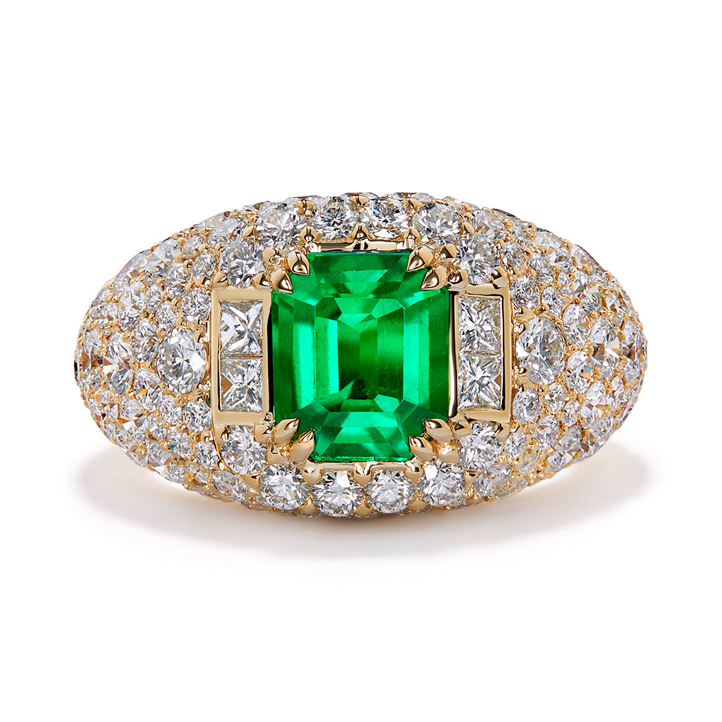 Vivid Panjshir Afghan Emerald Ring with D Flawless Diamonds set