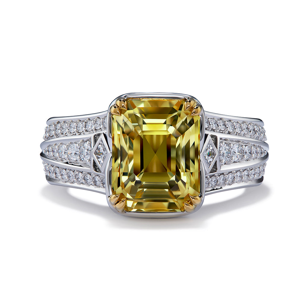 Platinum Oval Yellow Sapphire and Oval and Round Diamond Engagement Ring  with Vintage Styling and Matching Band(GR-5752)