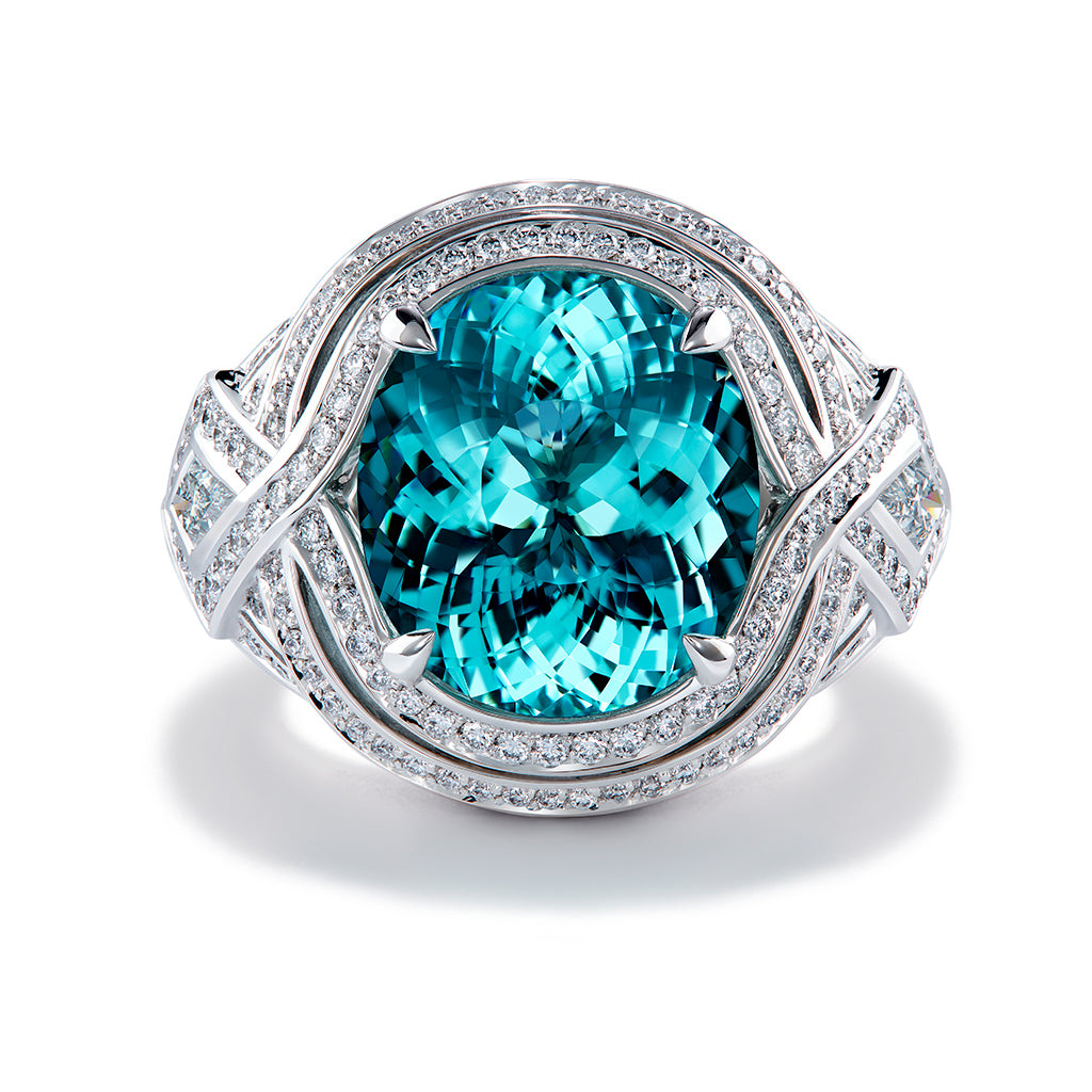 Paraiba Tourmaline Ring with D Flawless Diamonds set in 18K White Gold