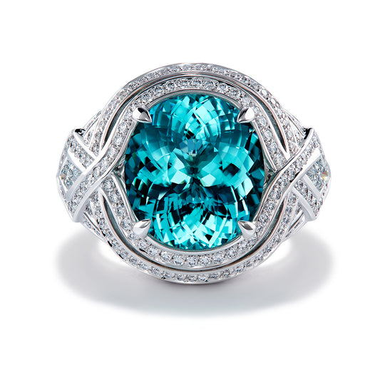 Paraiba Tourmaline Ring with D Flawless Diamonds set in 18K White Gold