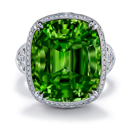 Burmese Peridot Ring with D Flawless Diamonds set in 18K White Gold