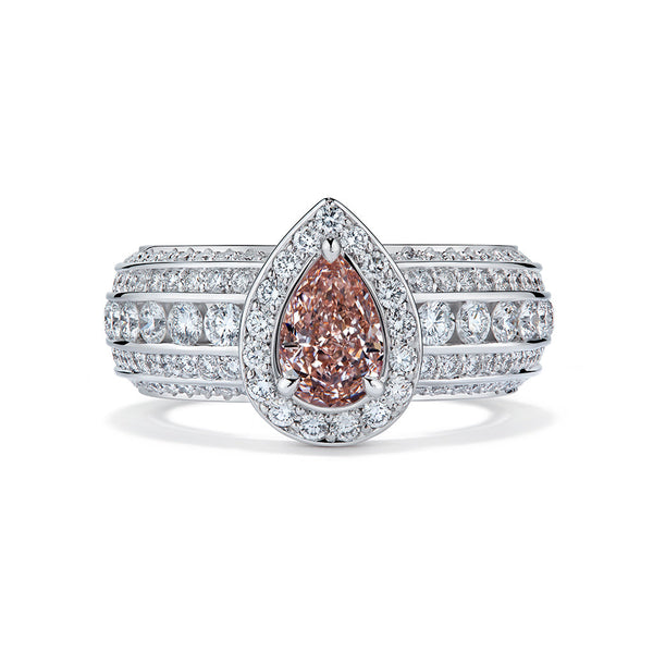 18kt Pear Halo Oval Pink Diamond Ring