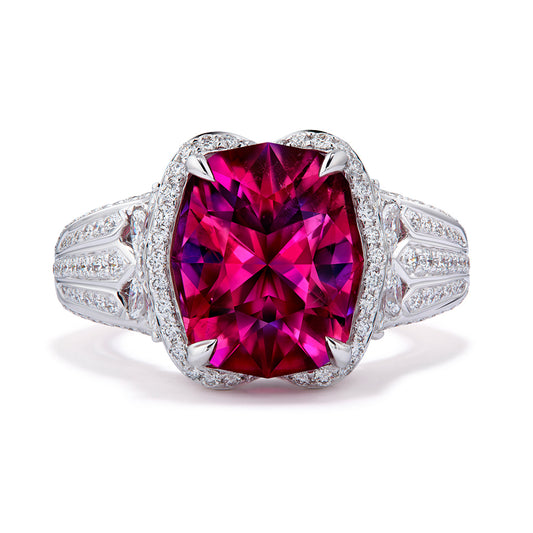 Brazilian Neon Rubellite Ring with D Flawless Diamonds set in 18K White Gold